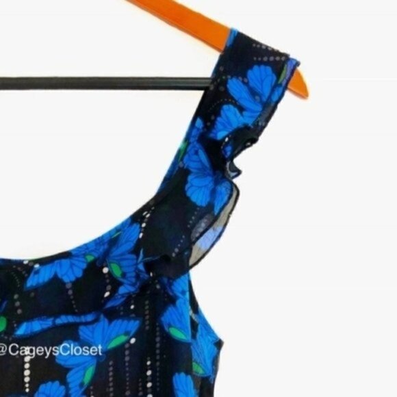 Forever 21 Tank M One Shoulder Ruffle Trim Butterfly Print Sheer Side Bow Tie - Picture 3 of 8